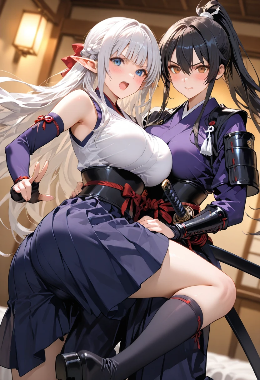 (best quality, In 4K, 8K, High resolution, muste piece:1.2),Super detailed, (Reality, photorealistic, photorealistic:1.37),30 year old woman,ripe woman,Mature woman,((Inside a castle),muste piece, Top quality, Ultra-fine,maximum resolution, Extremely detailed, (3girls,blush,White Imperial Outfit,silver Armor,holy knights,thigh high socks,huge breasts,groin,helm,leotard)),thong,Cord,blue hair,Seductive thighs,standing,blade in hand,cowboy shot,