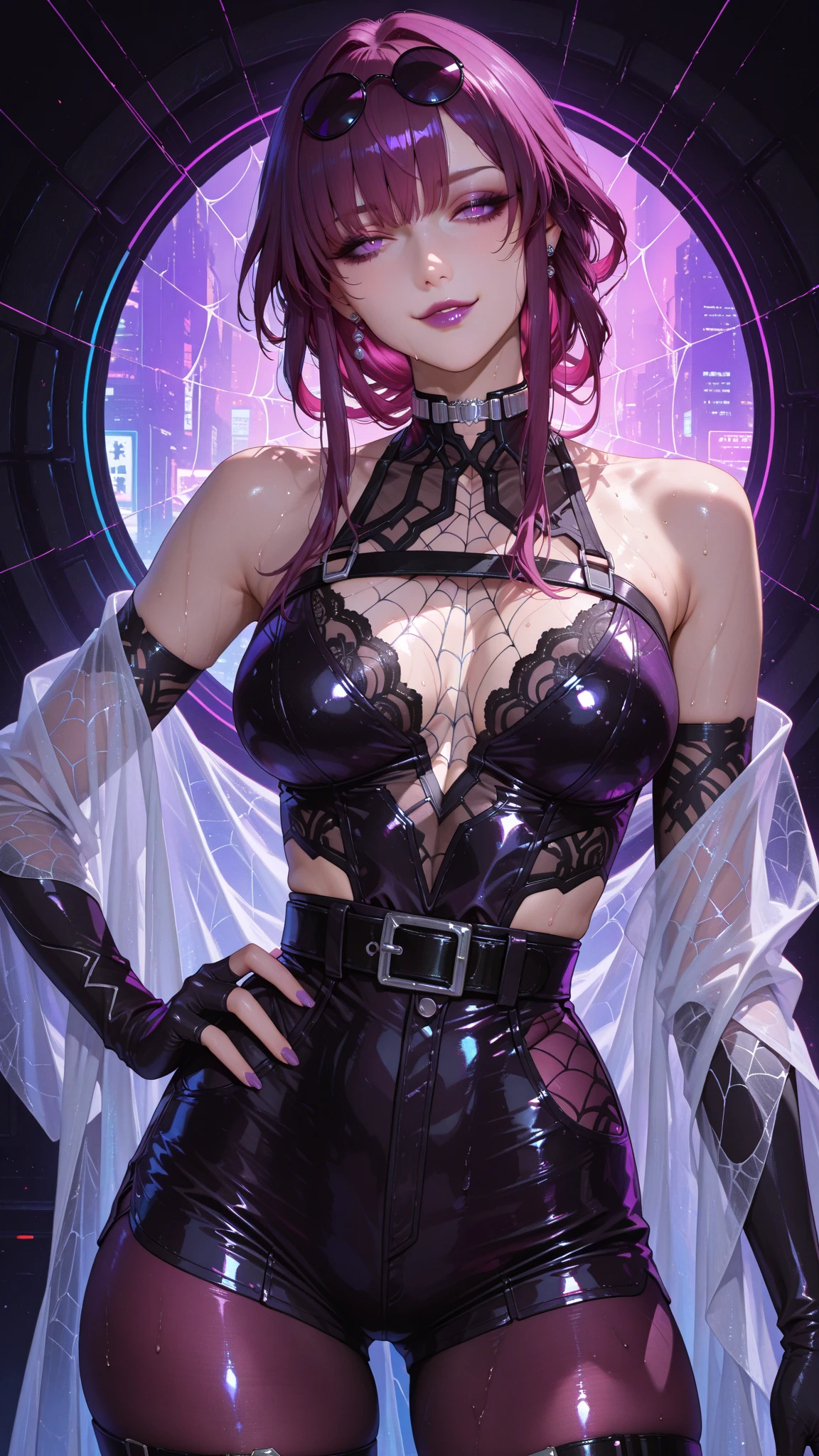 (ghosty:1.85) (doctor:1.5) girl, (white doctor coat:1.4), (spirit, spiritual:1.2), 1girl, perfect and well designed glowing shiny eyes, (beautiful detailed eyes:1.05), natural medium breasts, slim body, beautiful and delicate cute face, (face detail), ((realistic face)), pores, ((pale grey skin)), detailed skin, realistic skin, (((bioluminescence))), ((shiny skin)), (multicolored gradation skin), (monster girl:1.25), human face, medium length hair, hair voluminous, (((((multicolored gradation hair))))), (dark-haired:1.65), super high resolution, 8k, parameters Best quality, (masterpiece:1.4), (magic accessories:1.4), bracelets, extremely detailed thick tight ((dark grey:0.85), (green:1.2), (pink:0.5)) medical outfit, (shirt:1.4), skirt, (standing nipples under cloth:1.2), (neckline:1.3), (cleavage:1.1), decolette, Young Girl, Little Beast, (Smile:0.9), (pale Skin:1.85), ultra detailed, photorealistic, ((Real image)), (best quality:1.4), super high resolution, (Realistic 2.0), More details, (((1girl))), {(medical ward:1.2)|(doctor office:1.2)}, (beautiful and aesthetic:1.2), (fractal art:1.4), (cinematic light:1.1), (DUTCH ANGLE:1.2), (full body:1.5), 16K, HDR, RTX, Ray Tracing, Radiosity, Anisotropic Filtering, Subsurface Scattering, (((magic lights))), metallic reflections, Detailed, Realistic, 4k highly detailed digital art, (cool_color), extremely detailed CG unity 8k wallpaper, vibrant colors, (seductive pose:1.6)
