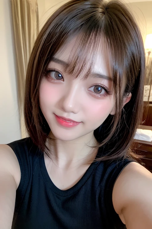 Highest quality、Ultra-high resolution、(Photorealistic:1.4)、1 girl、off-the-shoulder white shirt、Black tight skirt、Black Choker、(Faded grey hair:1)、(Big Breasts:1.2)、View your viewers、Close-up、Beautiful smile、Put your hands on your face、A happy smile、Cute Smile、Lipstick application pose、gorgeous