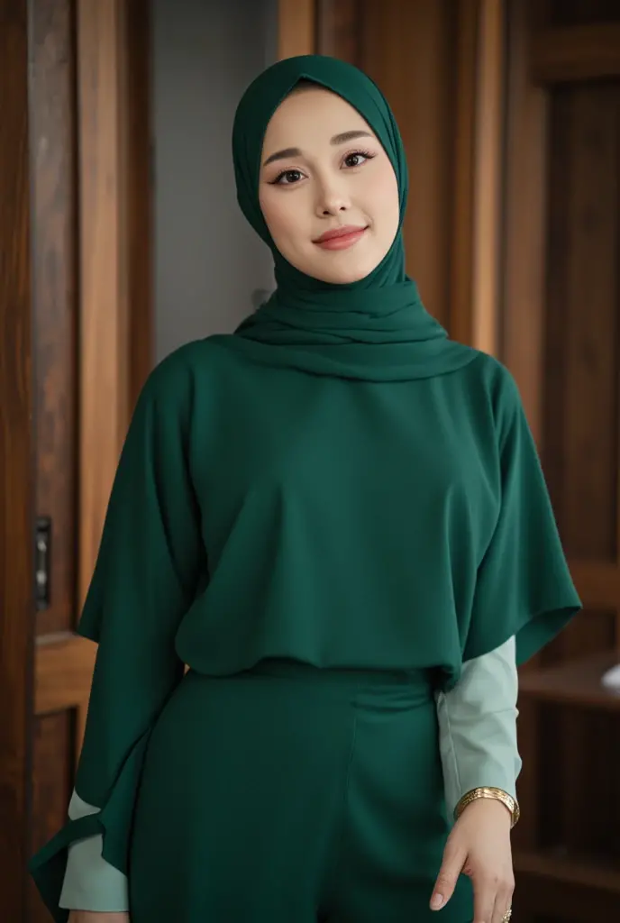 A woman with light green hijab, Realistic, Photorealistic, 8K, Masterpiece, Best Quality, High Definition, Live Action, RAW Photo, Single Woman, Beautiful Body, boob, Sexy, naked, NSFW, Married Woman,