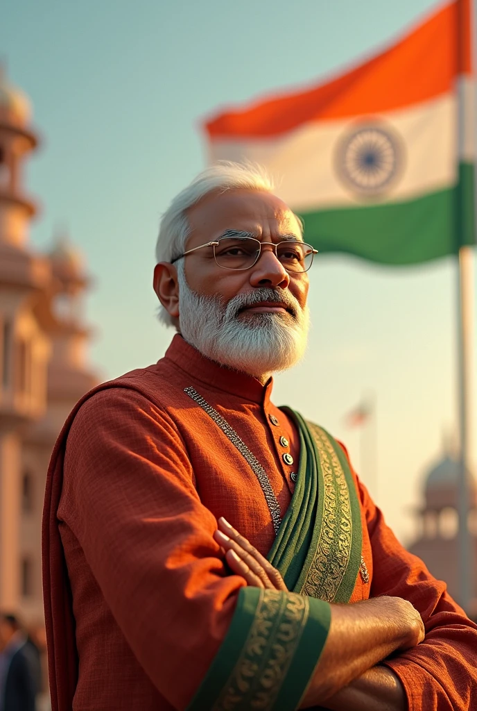An Indian flag image with red fort hosting pm narendra modi