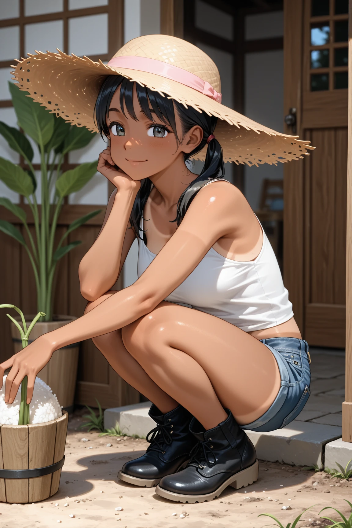jadechan, short black hair, Brown eyes, white bra, sneakers, white panties, I look at the viewer, smiling, Full body shot, standing, inside a Chinese restaurant, Soft lighting, high quality, masterpiece, sitting on floor, shy, spread legs, hands on legs