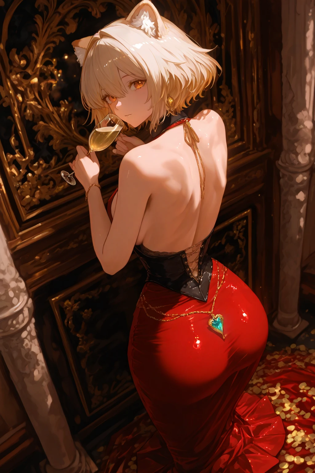 (photograph, hyperrealism, masterpiece, 8k:1.3), 1girl, Burmese, fit, nsfw, long pixie hair, blonde, sorry, Candlelit Dinner, The glow of candles during a romantic dinner, creating an intimate and passionate atmosphere, trending on Sketchfab, concept art, shot by garry winogrand, from above, full body, <lora:SexyChinaDress:0.9>, china dress