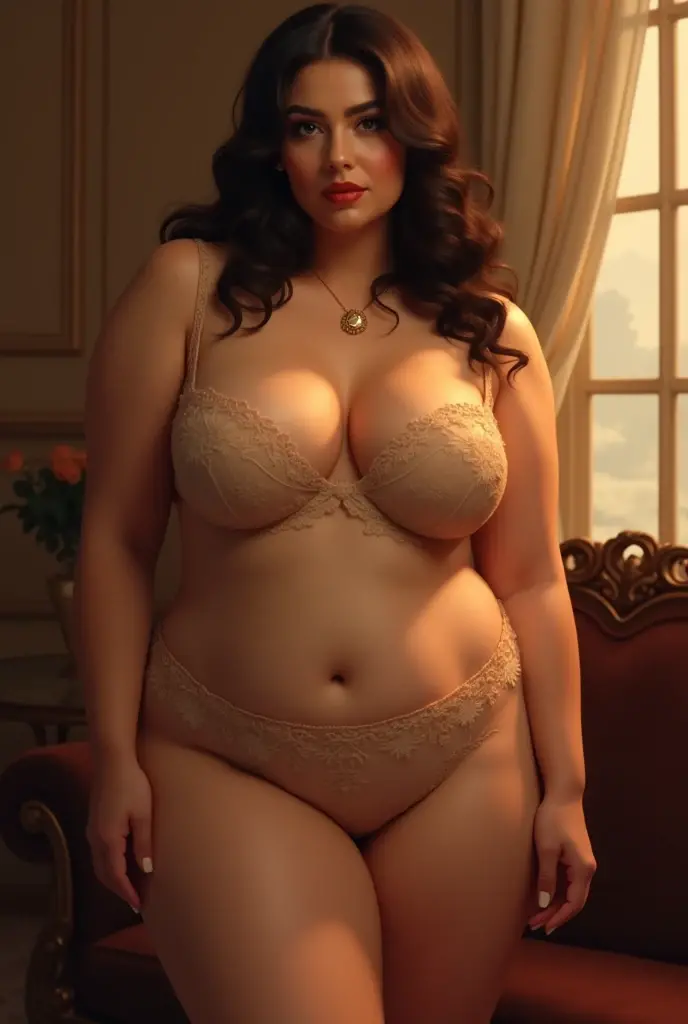 mulher gorda、dinastia francesa、Diana、Ombros expostos、beautiful expression、Corpo rechonchudo、pose confiante、、digno、barriga grande、coxa grossa、diademas、There#39;There#39;There#39;There#39;There#39;There#39;There#39;There#39;There#39;There#39;There#39;There'there's a bright light behind me、Sexy underwear、Underwear with jewelry、luxurious décor、looking at the camera、um sorriso、olhos babados、low-up angles、usando uma coroa、luxurious palace、palace balcony、vestindo um manto、Stand proudly、Realistic、uma rainha、uma loira、