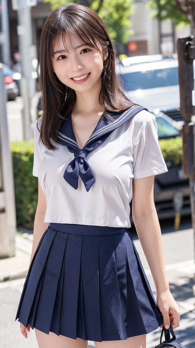 top-quality, masterpiece, Photorealsitic:1.4, High Detail RAW Color Photography, Skin Details, softlight, modeled, (((a sailor suit, a miniskirt))), senior, A sexy, extra detailed face, Highly detailed and expressive eyes