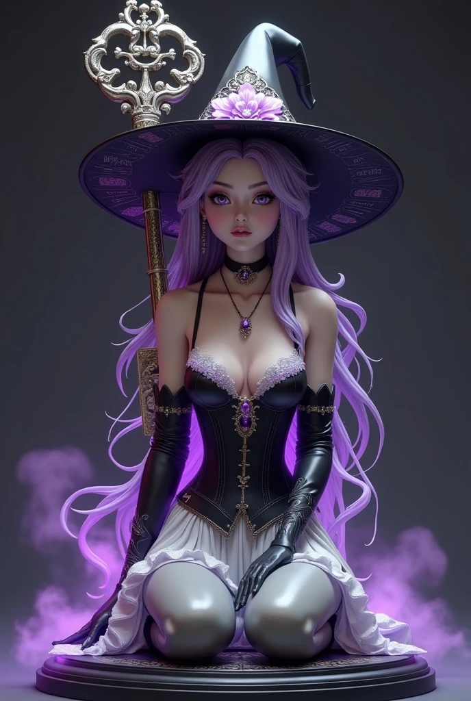 (best quality:1.1), (masterpiece:1.4), (absurdres:1.0), portrait, 1girl, (voluminous hair)+ , ((curly hair))++, long hair, ((dark skin))++, (((white hair))), (gold eyes), long hair, medium breasts, (blush:1.2), smile, (big lips)+, (juicy lips)+, (blush), vibrant colors, eyeliner, lipgloss, blush, sidelocks, (black horns), stockings, cleavage, choker, (witch costume, circle of transmutation, girl performs an occult ritual, magical glow, magic hand passes:1.4),