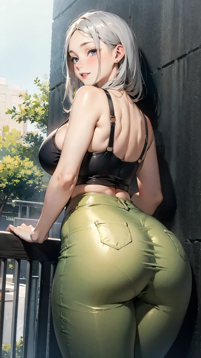 sexy bonito bonito Riley Reid como empregada sexy sorrindo, (((huge ass))), (((fino grosso))), (((magro))), ((((ultra-detalhado)))), (((fotorrealista))), 8k, (olhos verdes), (maquiagem olho de gato), (curvy accentuated booty), penteado rabo de cavalo, cabelos brancos