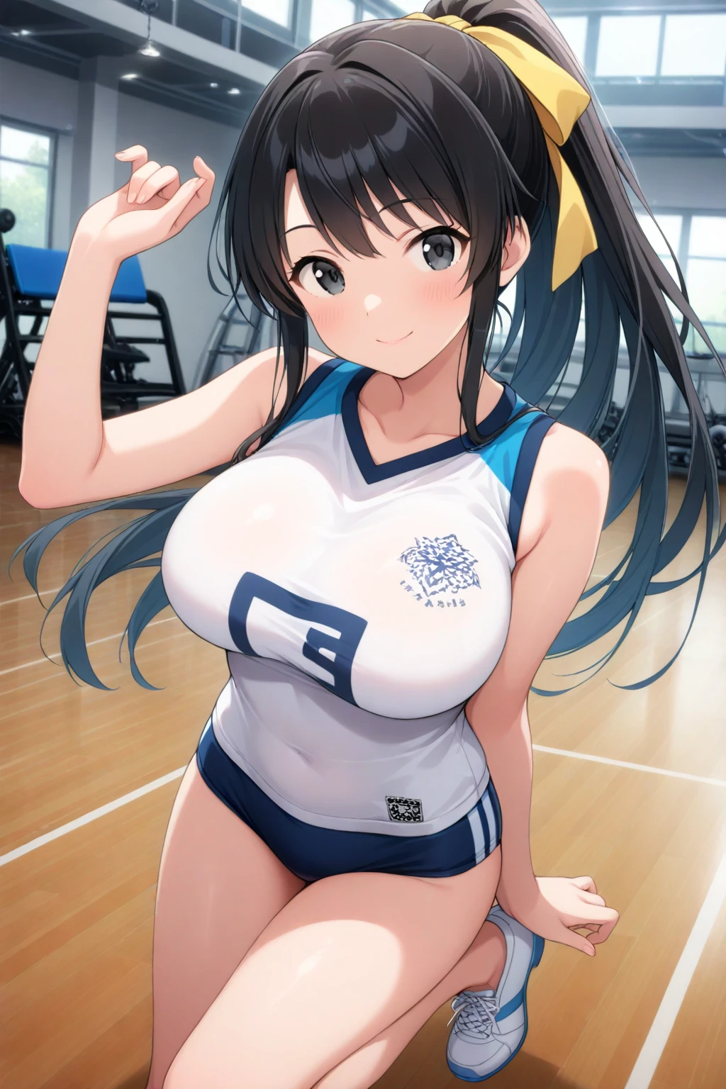 Girl with big boobs in school swimsuit