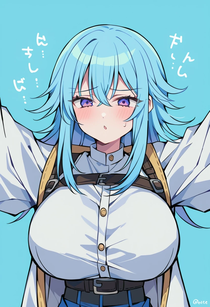 ( girl), (huge breasts:1.2), (adventurer outfit:1.5), (white background)