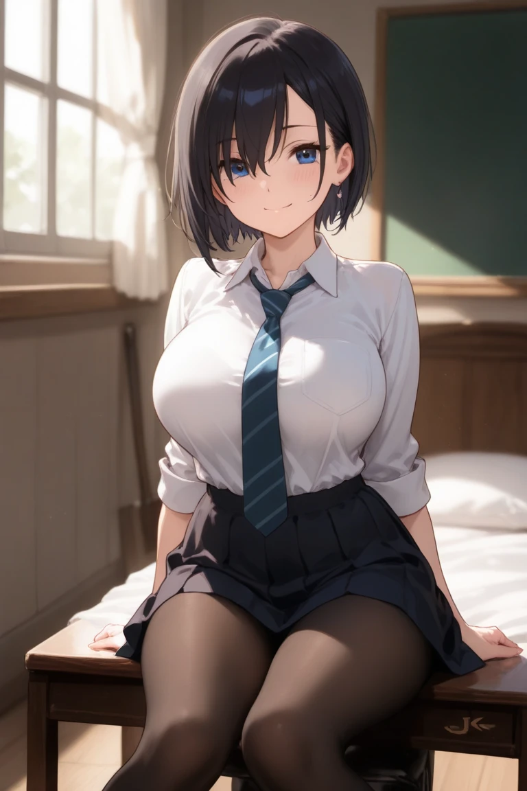 table top、High resolution、1 girl、big and full breasts、naughty body、underwear only、see-through、pink lingerie、throw、kneel down、Kneeling、Looking up at me、confused face、blush、black pantyhose、The shape of a woman's private parts is clearly visible、nipples are visible、micro mini skirt、very short skirt