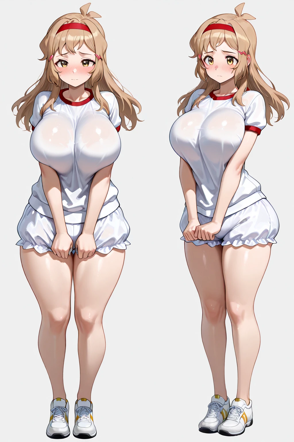 ((masterpiece)),(((best quality))),((character design sheet)),((rough sketch)),((vulgar)),thick thighs,african girl,blond hair,big ,((between breasts)),pussy juice,wearing an Wet sexual nurse uniforms and nurse cap,shirt harf lift,milking