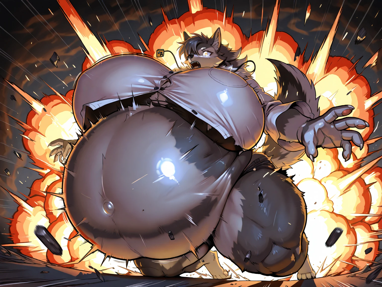 (The environment is dark:0.8“\(artwork of ia Dagasi, ys,Kiyosan,(Huatan o,Fluffy fur,Character focus:1.1),Huatan o male cat,short detailed hair,sportrait , Eyes are bright, in a panoramic view, Character focus.(detailedbackground:0.7), 独奏, shaggy, shaggy的男性, (There is a pipe in the mouth that is transporting food:1.5),(全身shaggy的, shaggy的尾巴, White fur, eBlue eyes:1.2), (long canine teeth:1.2),(generalized obesity:1.2),Have a strong body,Obese and prominent in profile,My stomach is going to explode,The upper part is bigger)