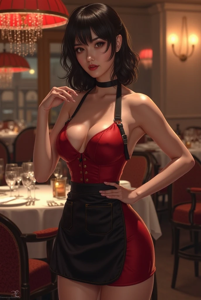 Woman showing genitals in restaurant