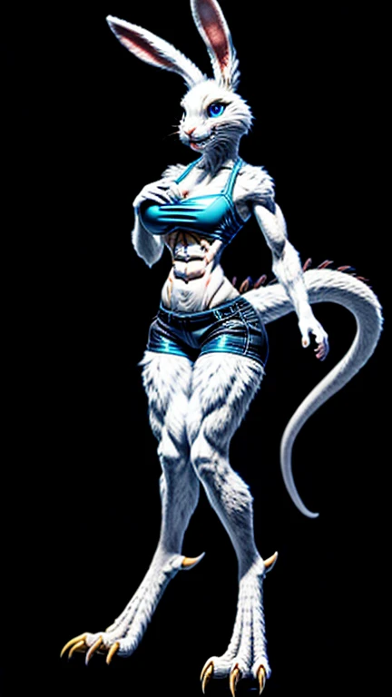  dinosaurgirl,furry,muscular female,claws,torn clothes,pink bra, alternate muscle size, (biceps),muscular thighs,best quality,surprised