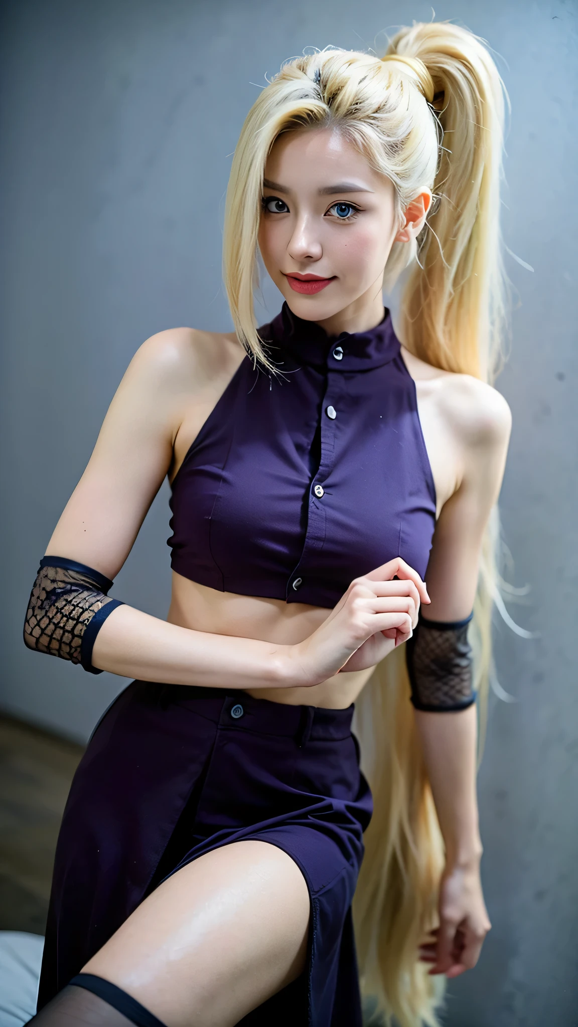 1girl,blonde,Purple singlet shirt,realistic,ultra detail