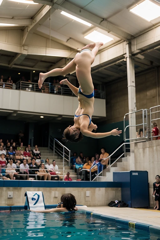 A girl jumping on roof in water nothing wear