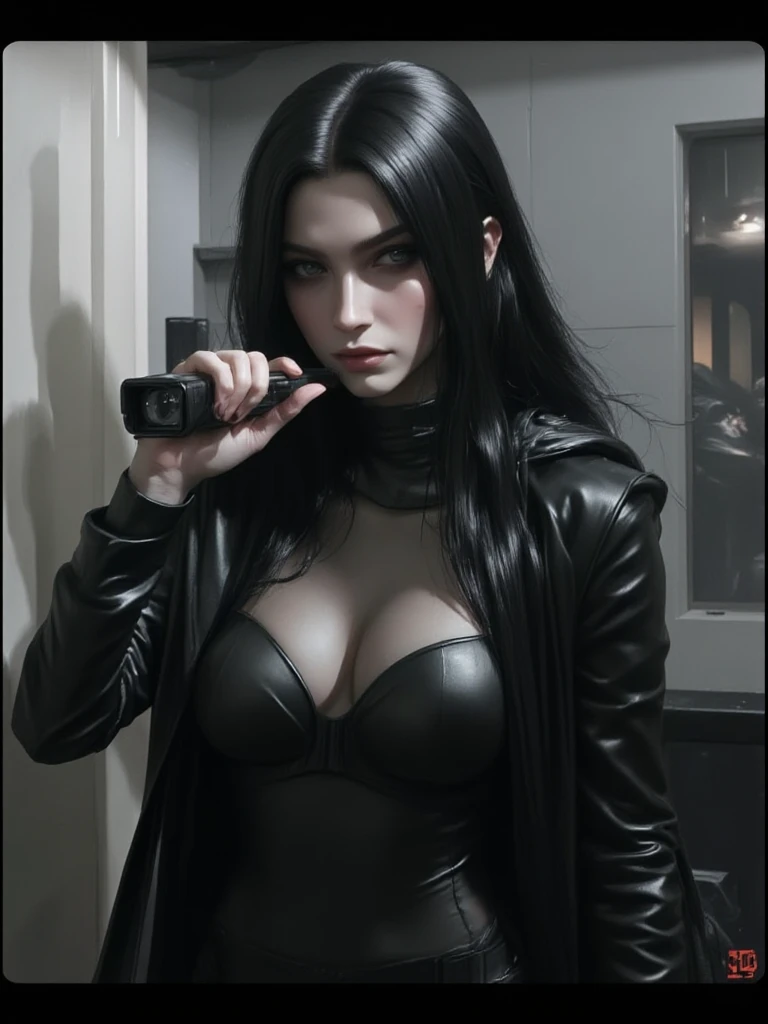 a black and white drawing of a girl, in the style of cyberpunk manga, heavy use of palette knives, dino valls, blink-and-you-miss-it detail, chris samnee, animated gifs, brooding mood --ar 62:121 --stylize 750 --v 6