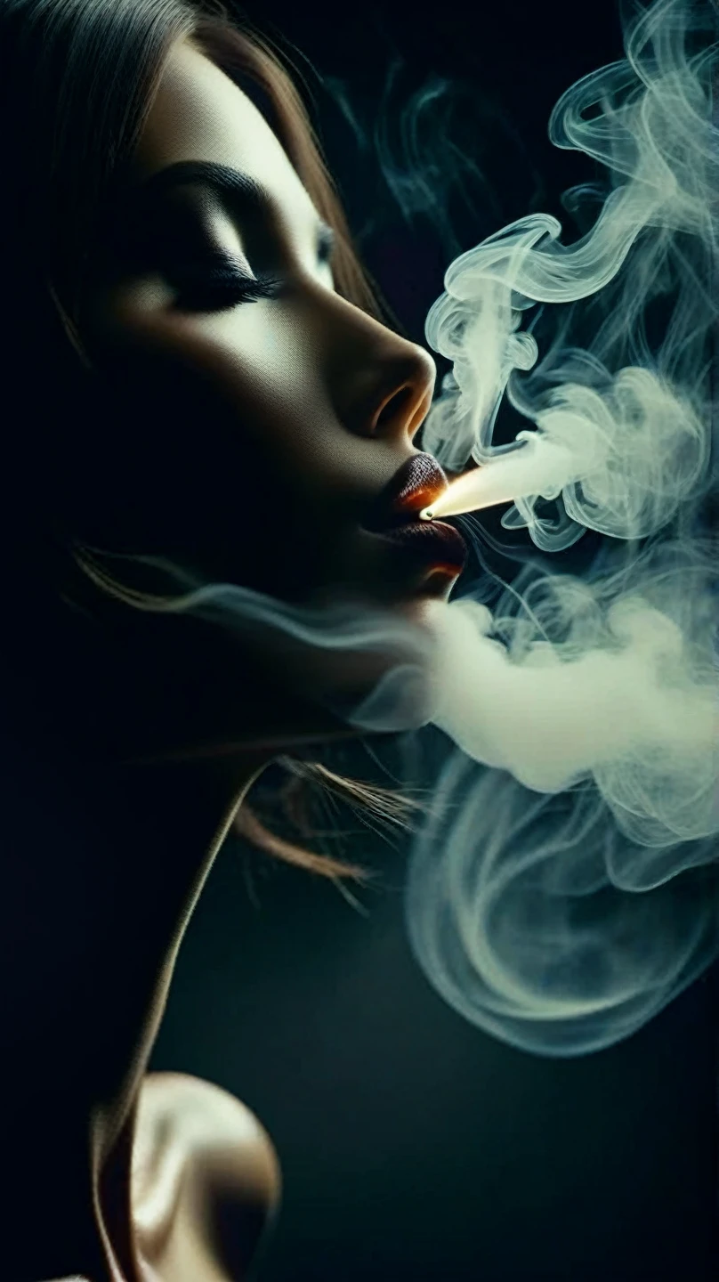 araffe smoking a cigarette in a black and white photo, dramatic smoking pose, smoking, smoke out of her eyes, smoking a cigarrette🚬, smoke coming out of her mouth, smoking woman, cigarette smoke, smoke around her, by Jerry Schatzberg, smokes, taking a smoke break, inspired by Jerry Schatzberg, smoking weed