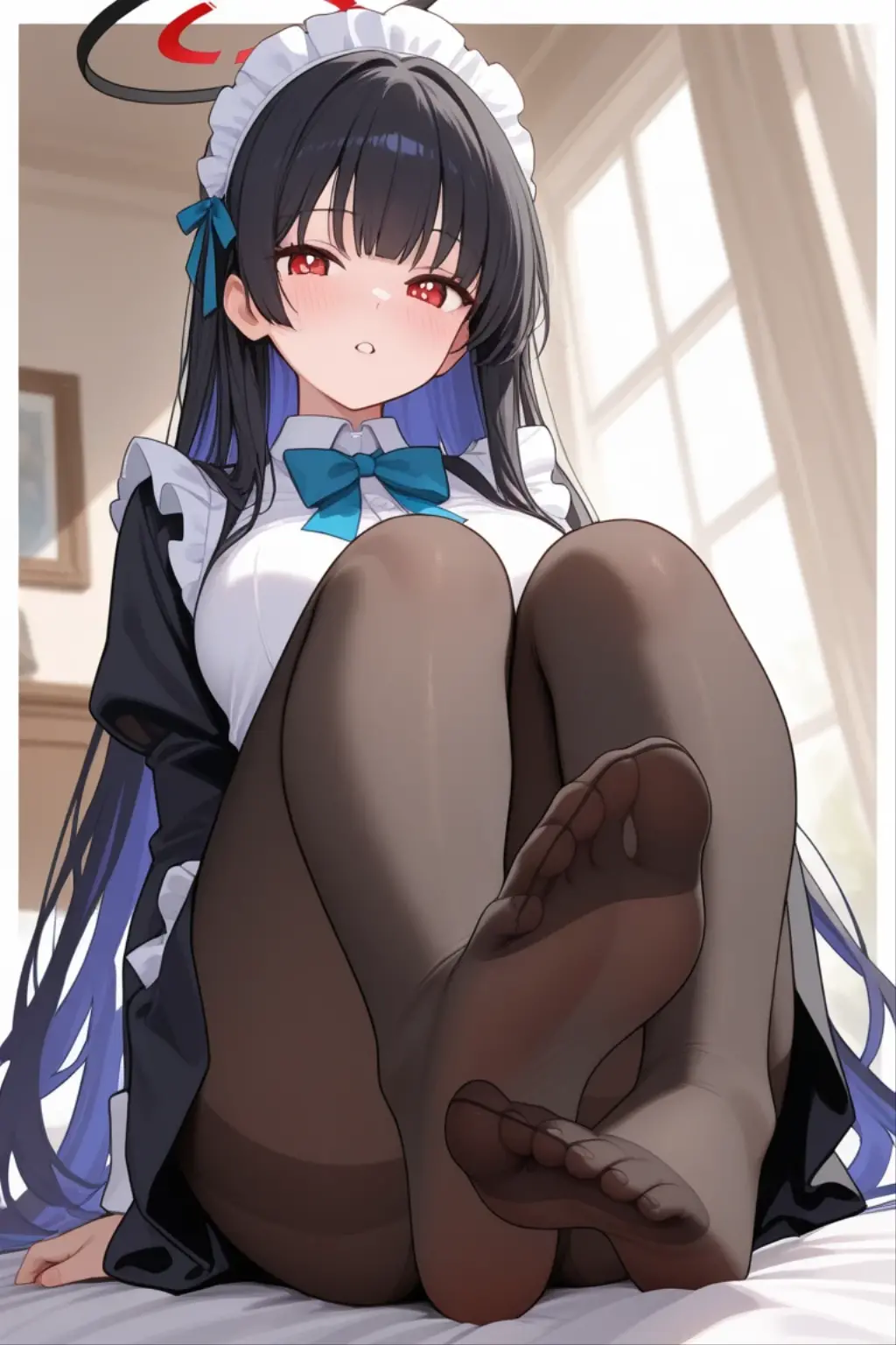 beautiful girl、14 years old、Twin tails、Pleated skirt、Black knee socks、Highest quality, smile,Sit with your legs apart、Patterned panties、Sweaty buttocks、Sweaty crotch、Low Angle、Cowboy Shot、Show the soles of your feet、Steam from the soles of the feet、Sweaty feet、Stains from the pussy line