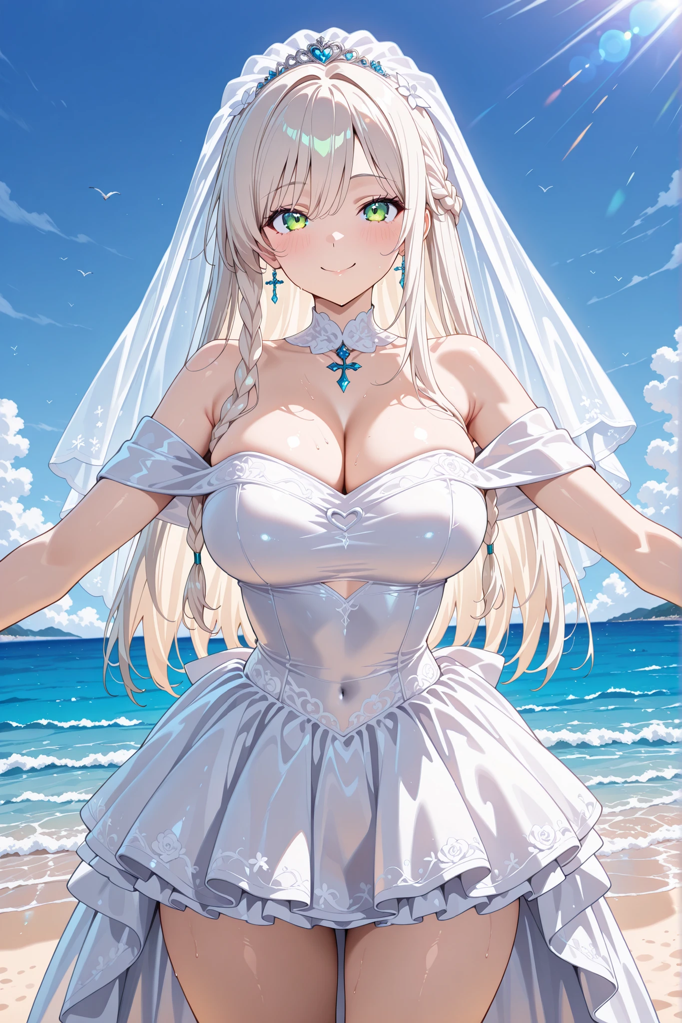 (((Upper Body、Shooting from below))、(((Accentuate your breasts、Shiny underwear、Spread your legs、sexy wedding dress)))、Highest quality, 8k, masterpiece :1.3)), whole body, Sharp focus :One Girl,Glowing Skin,SSexy pose,Highest quality,Tabletop,shape,Very delicate and beautiful,Hmph,8k壁紙,wonderful,In detail,Official Art,Very detailedなティッカーUnity 8k壁紙,Incredibly ridiculous,Large file size,Very detailedな,High resolution,Very detailed,Beautiful detailed girl,Realistic,X-ray,The queue is full,(((sexy wedding dress)))、(((Big Breasts、Golden Hair、Wedding Dress)))、(((Ocean、church、Hawaii、sexy wedding dress)))、Stand upright、Cleavage , ((Golden Hair、))、sexy wedding dress、Sexy pose、Her hairstyle is twin tails.、both hands、holding a bouquet of flowers in your hands