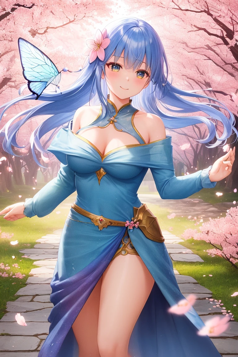 (masterpiece), (best quality), highres, ultra detailed, perfect body, ulti, multicolored hair, blue hair, horns, bare shoulders, high skirt , detached collar, cleavage, formal dress , light blue dress, blue sash, detached sleeves, (blue sleeves) ,
<lora:add_detail:0.1>, <lora:more_details:0.15> , <lora:Ulti:0.6>
