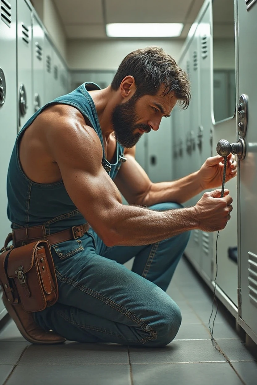 the wolverine with his cock out of his jeans zipper taking a piss at the urinal
