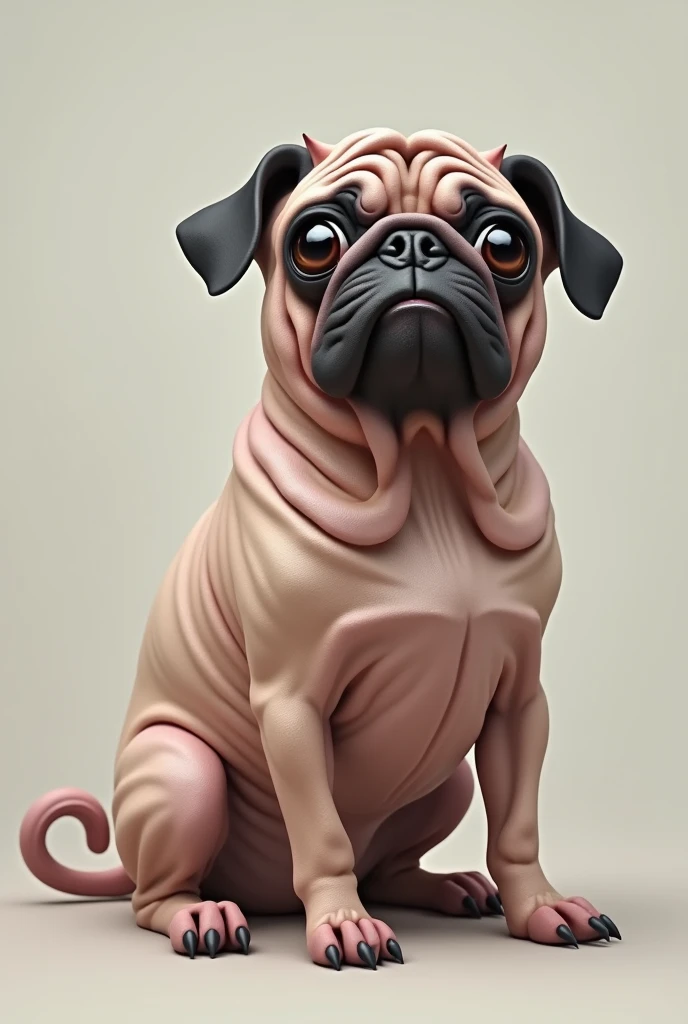 1 Pug fofinho, Chubby Lying Down Looking at the Camera , imagem 4k, melhor qualidade, uma floresta linda ao fundo