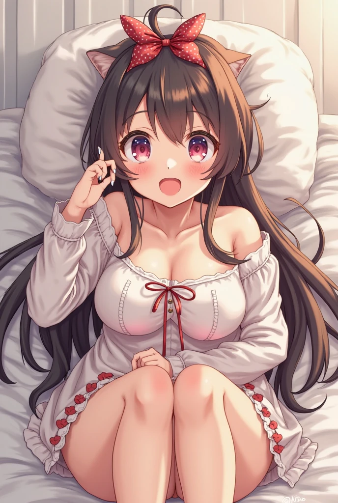 Create an anime girl lying down with a blue shirt with no clothes on top and excited and with some semen on her face