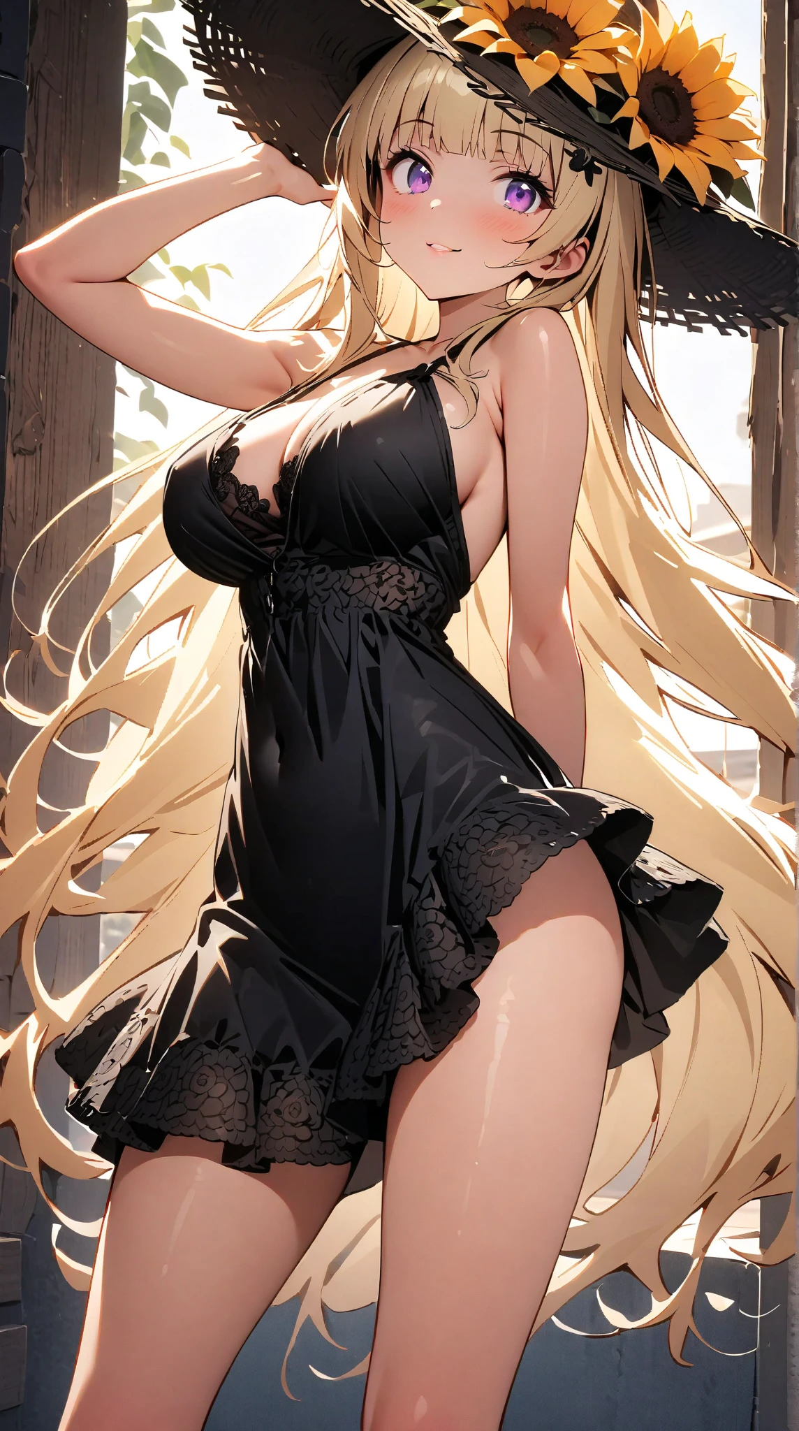 Blonde Long Hair blue eyes Beauty Large Breasts Simple Background, Red lips, clear Chic dress Black heels Adult atmosphere