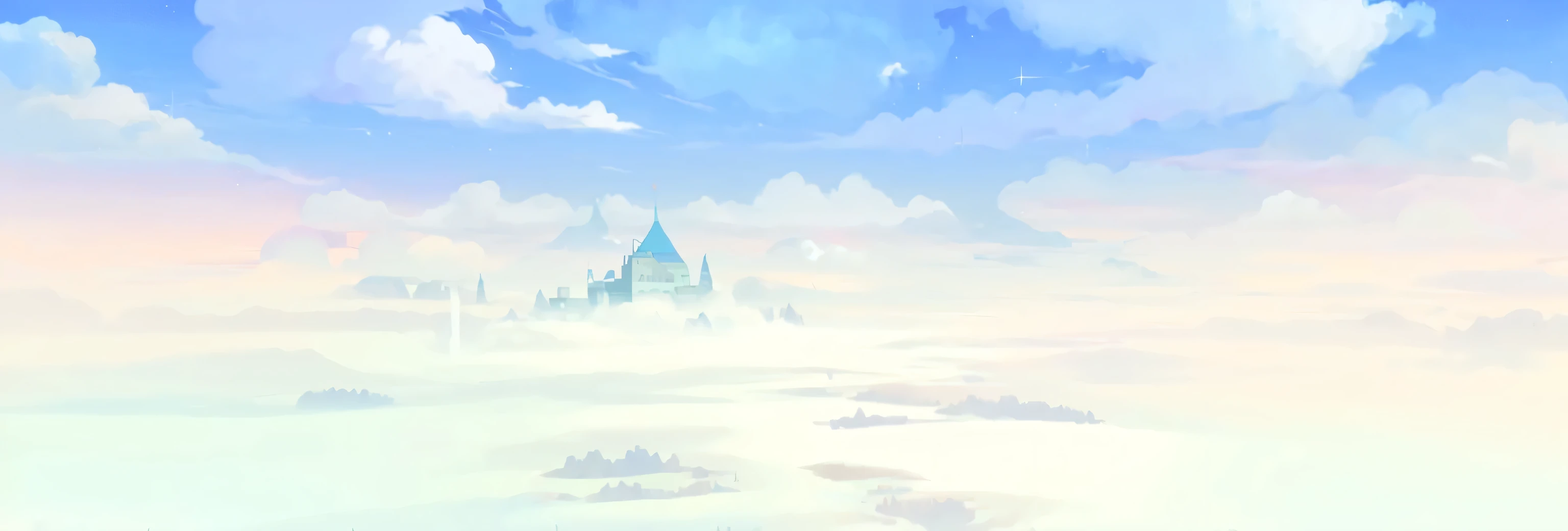 anime scene of a castle in the sky with a lot of clouds, floating lands in-clouds, anime background, studio ghibli sky, icey tundra background, legend of korra setting, anime clouds, beautifull puffy clouds. anime, anime landscape, background art, distant village background, sky!, anime movie background, anime background art, heaven planet in background