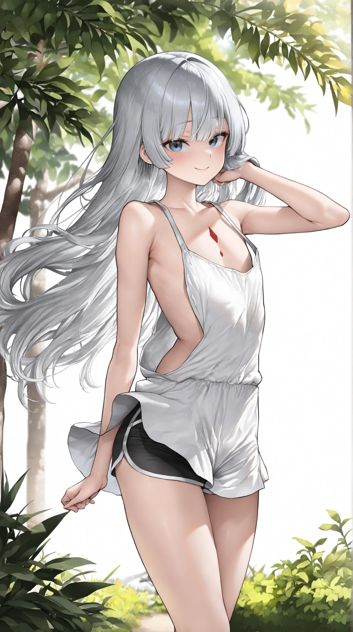 skinny,long hair,silver gray hair, bikini, Narrow waist,
