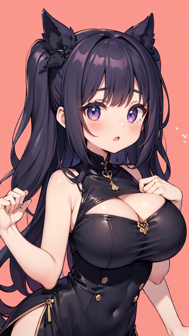 best quality, masterpiece, highres, solo, {shun_bluearchive:1.15}, animal_ears, black_hair, bangs, long_hair, green_eyes, tiger_ears, animal_ear_fluff, blush, halo, smile, twintails, tiger_girl, open_mouth, hair_ornament