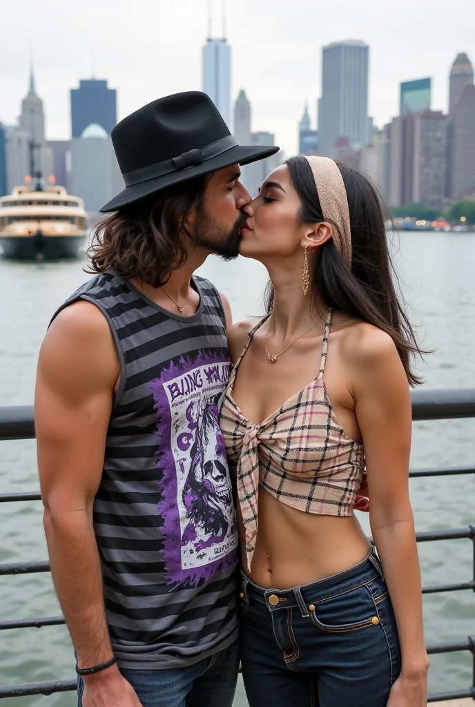There is a man (muscular) and a woman embracing in a motel room, with his long black hair, he with leonid beard, profile picture, Andrea Rocha, Charli Bowater and Artgeem, Reddit Post, Lovely Couple, Ghutra and Egal, taken in early 2020, by Benjamin Marra, details in the curly cute couple traits of the bearded man and a dark-skinned Viking, The woman is beautiful with beautiful and sexy smile