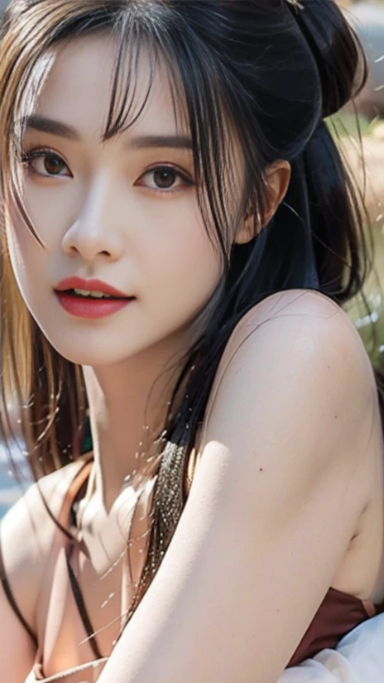 clothed、(写真realisitic:1.4)、(hyper realisitic:1.4)、(realisitic:1.3)、 (Smoother lighting:1.05)、(Improved lighting quality in movies:0.9)、32K、 1girl in、20 years girl、realisiticな照明、back lighting、Facial light、raytrace、(Brightening light:1.2)、(Increase quality:1.4)、 (最高品質のrealisiticテクスチャスキン:1.4)、finely eye、finerly detailed face、Fine quality eye、 (Tired, sleepy and satisfied:0.0)、close up of face、The bikini、japanaese girl、 (Mood up the body line:1.1)、(Improve skin texture:1.1)