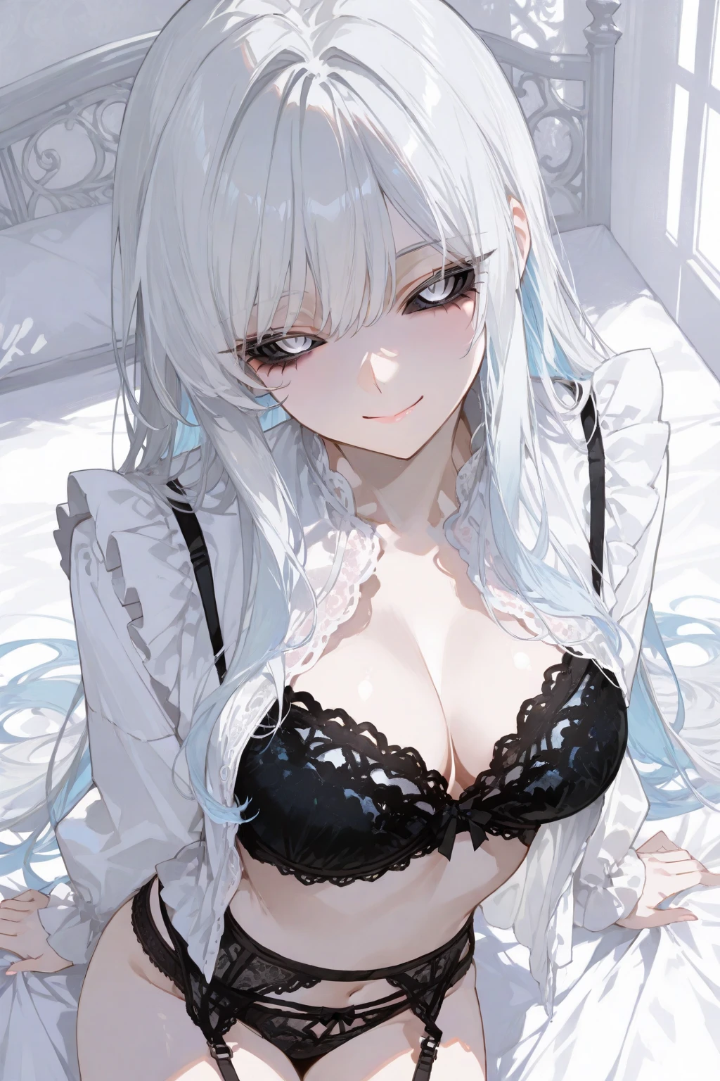 a beautiful lady、doress、Beautiful figure、Western face、Beautiful white skin、Beautiful eyes、full bodyesbian、the pose、an lingerie、Beautiful blue eyes