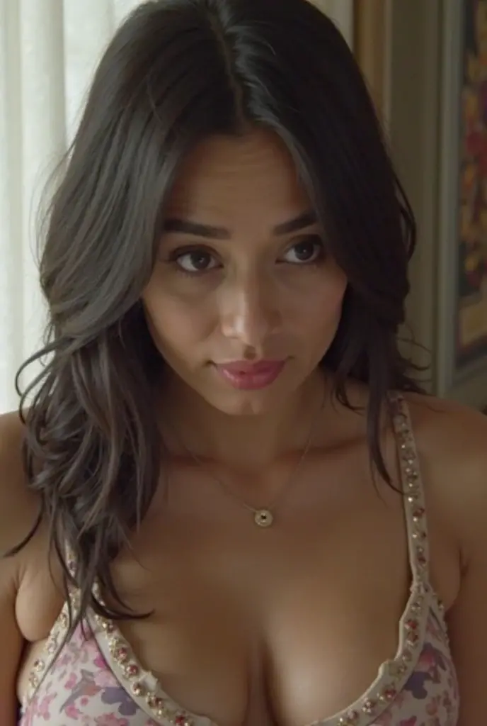 Day scene, extreme close up photo of mahie gill, open arms, sexy armpits, big cheeks, topless, Hollywood lips, posing and seducing in a garden, sexy satin with off shoulder strapless cowl neck bra, deepcut neckline, swooping breasts, deep cleavage, ponytail hair, necklace, look at viewer and smile, (cinematic:1.3), intricate details, (ArtStation:1.2)