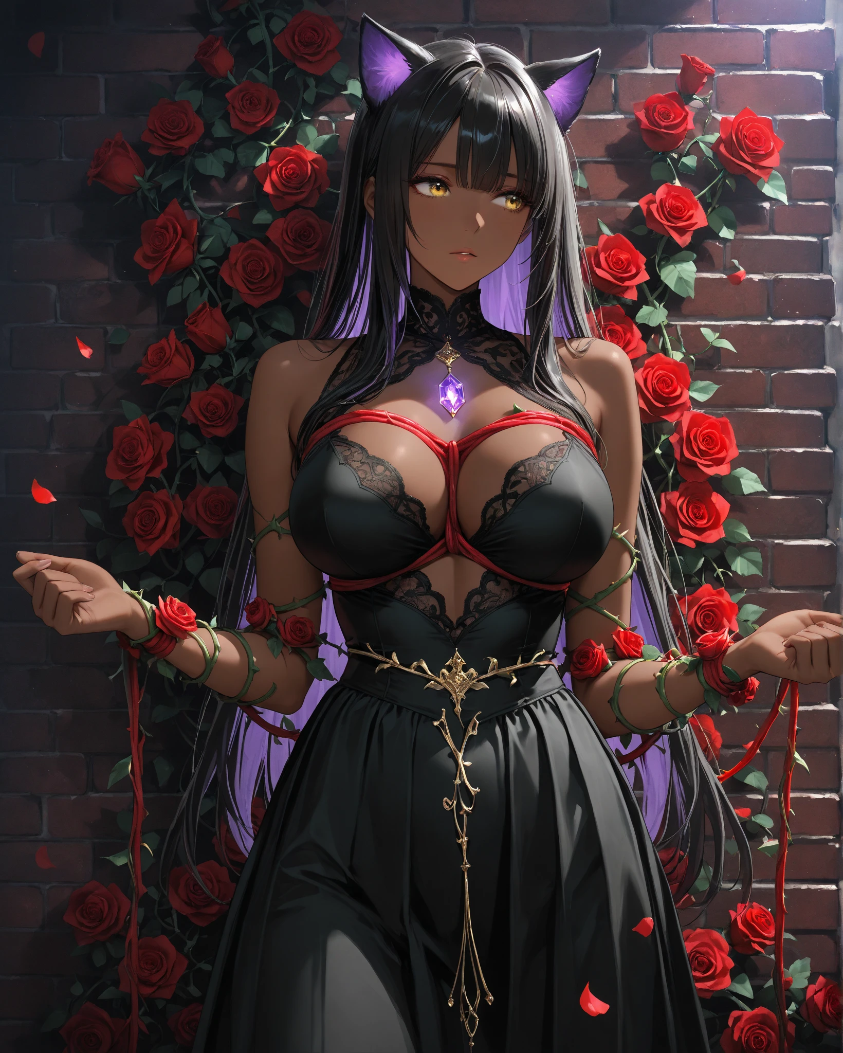 ((highest quality)),(ultra high resolution),(Super detailed),(detailed description),((best CG)),(best work of art),super precision art,great drawing art,(Art with precise details:1.5), (one female demon:1.8),(beautiful and well-shaped face:1.5),(Snake's Eye:1.5,(flashy makeup:1.6),(bewitching smile:1.6),(Exquisitely detailed lingerie:1.4),(Nasty tattoos:1.5),(Beautiful leg lines:1.5),(Provocative sexy poses:1.7),camel toe:1.5, (destroyed church:1.7),(broken cross:1.5),(withered flowers:1.6),