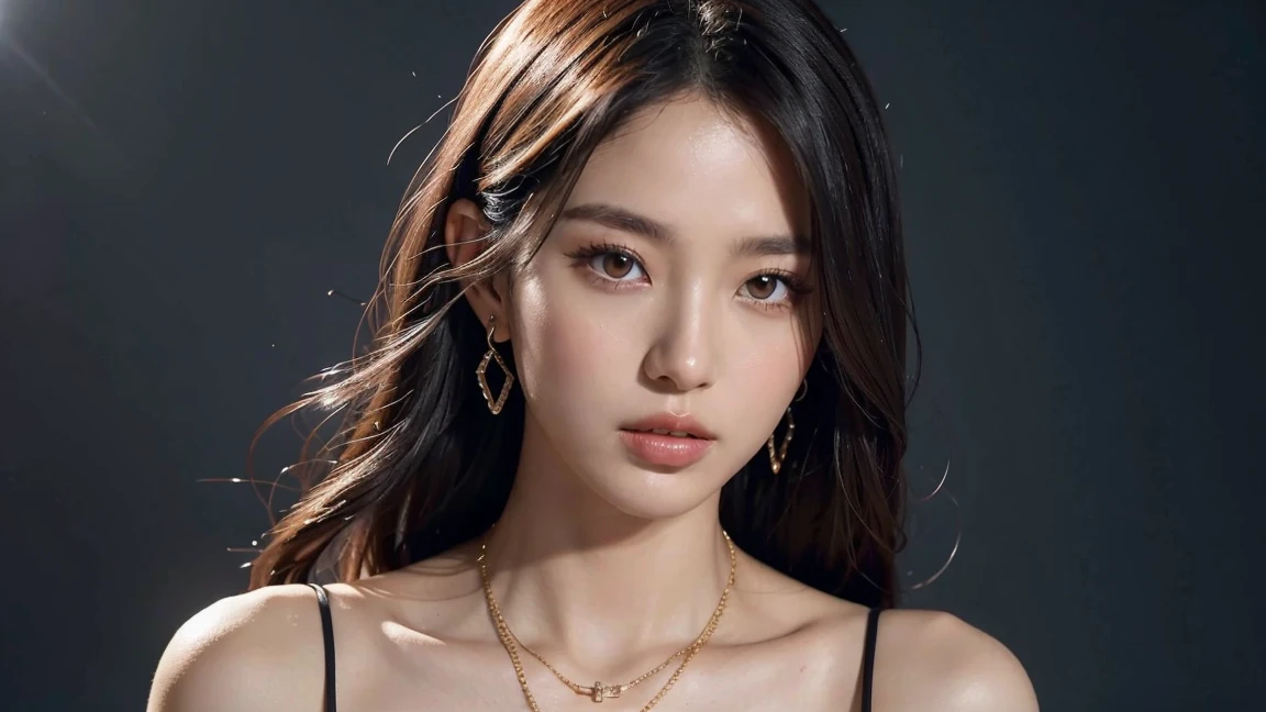 (masterpiece:1.3), (8 thousand, realistic, RAW photos, best quality: 1.4), (1 woman),(very sexy), (Beautiful makeover), (유난히 아름다운 realistic 얼굴), (Build a beautiful body) , (beautiful face), (beautiful face), (long eyelashes), (double eyelid), (realistic face), (black hair. parted, long hair:1.3), (아름다운 parted스타일), (realistic eyes), (really beautiful and delicate eyes), (beautiful and big breasts),(realistic skin), (beautiful skin), (absurd), (attractive), (ultra high resolution), (extremely realistic), (very detailed), (golden ratio), (necklace), (earring), (So beautiful and sexy)