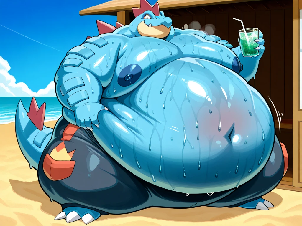 (cute, Obese, Overweight male, anthro, shark), (detailed eyes, detailed mouth), luminiscent yellow eyes, nude, fundoshi, big bulge, fat pad, belly overhang,thick thighs, bioluminescent waterfalls cascading, intertwine with mystical forest, sky swirls with galaxies, constellations ethereal in nature, rich color palette, glowing elements highlight forest flora and fauna, stars shimmer, celestial phenomena, artwork infused with fantasy, dreamlike atmosphere, natural light 
