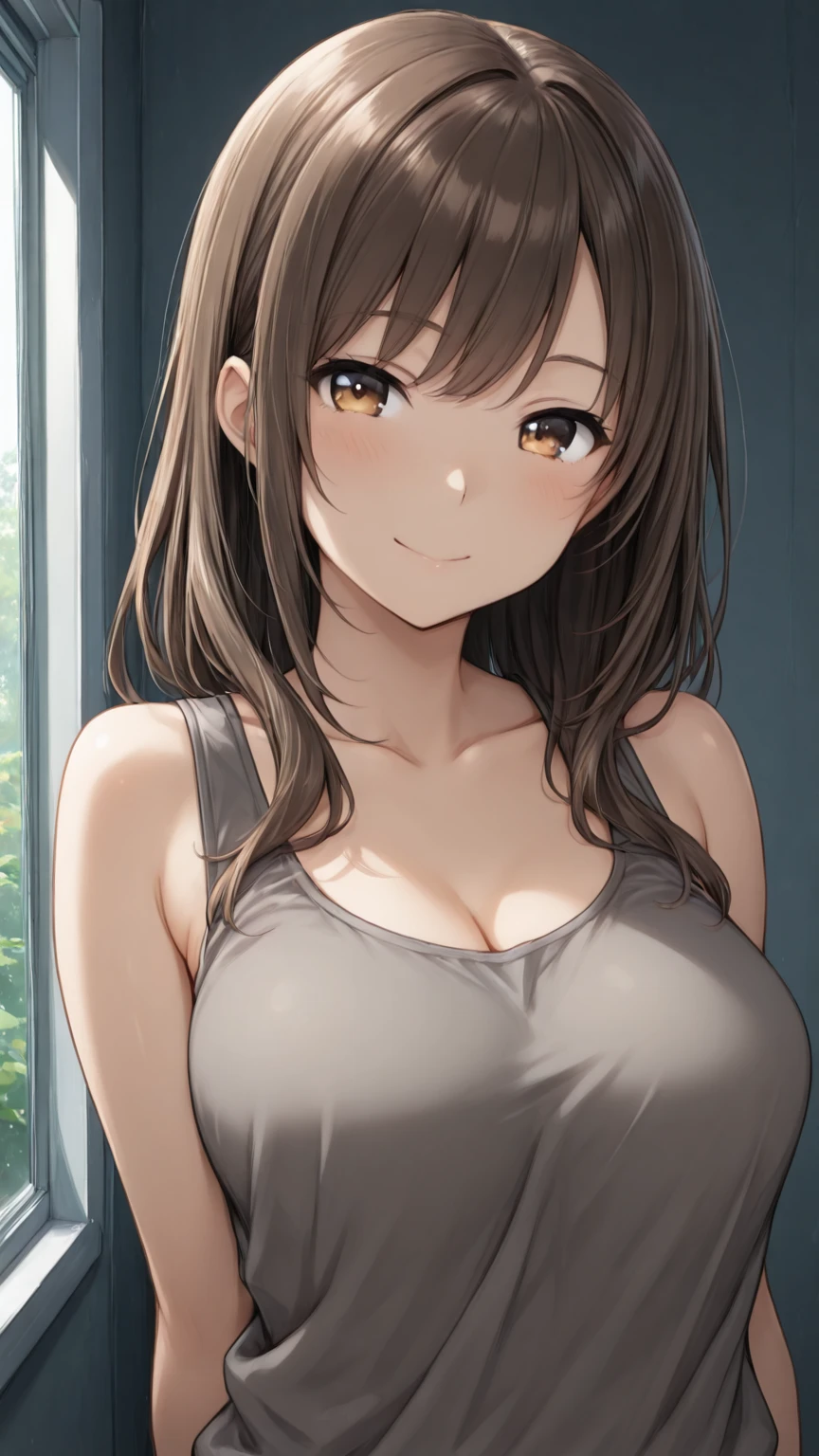 ((Tabletop, highest quality, High resolution, , Pixel perfect, 4K,))), 1 female teacher, single, alone, beauty、The whole body is visible、 ((Mid-wave hair, bangs, Brown Hair)), ((Brown eyes, Beautiful eyelashes, Realistic eyes)), ((Detailed face, Blushing:1.2)), ((Smooth texture:0.75, Realistic texture:0.65, Realistic:1.1, Anime CG Style)), Mid-chest, Dynamic Angle, Perfect body, (( , ,  Beige off-the-shoulder sweater,Dark blue flared long skirt 、)), No bra、、Very embarrassing panic smile, 、Leaning forward、classroom、、Stick your butt out、Side bust、(Light blue floral lace panties are visible、)、look back、Angle from below)、