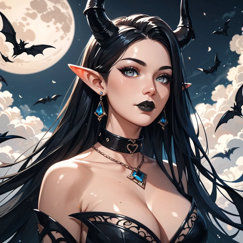 (best quality,4k,8k,highres,masterpiece:1.2),ultra-detailed,(realistic,photorealistic,photo-realistic:1.37),gothic woman,goddess,long black hair,pale skin,nude,tattooed,demon wings,horns,very sexy,portraits,vivid colors,dark,ethereal lighting