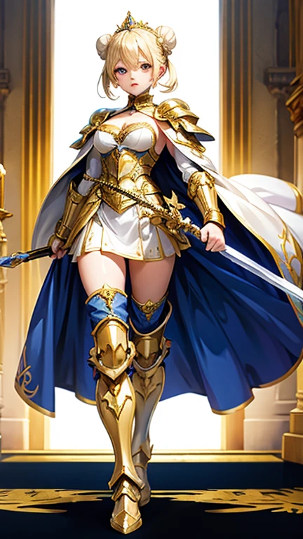 Very beautiful woman、Slender women、(Detailed face)、Realistic Skin、((Holy Knight)), ((Pearl White Armor))、((((A black armor with extremely detailed and intricate decoration.:1.1))))、((Delicate photo))，(Girl Astepeace RAW Photo Details:1.25), (Highest quality:1.6), (Ultra-high resolution:1.5), (Realistic:1.75), 8K resolution, Canon EOS R5, 50mm, Absurd, Super detailed,Cinema Lighting,((Fightfield))、((Fight))、(((White skirt with embellishments)))、Thigh-high socks、Shingard、((blonde))、((Curly Hair))、((Drill Hair))、((Short hair with bangs and wavy hair,))、Get a six pack、Cape、Beautiful Armor、(((Has a huge weapon)))、(In combat)、The wind is blowing、((Symmetrical armor))、((((Blizzard))))、(((Lead a large group of knights:1.2)))、banner、(((Battle Scenes)))、((Browsing Caution:1.2))、(((I can see her panties:1.4)))、、((Skirt lift in the wind))