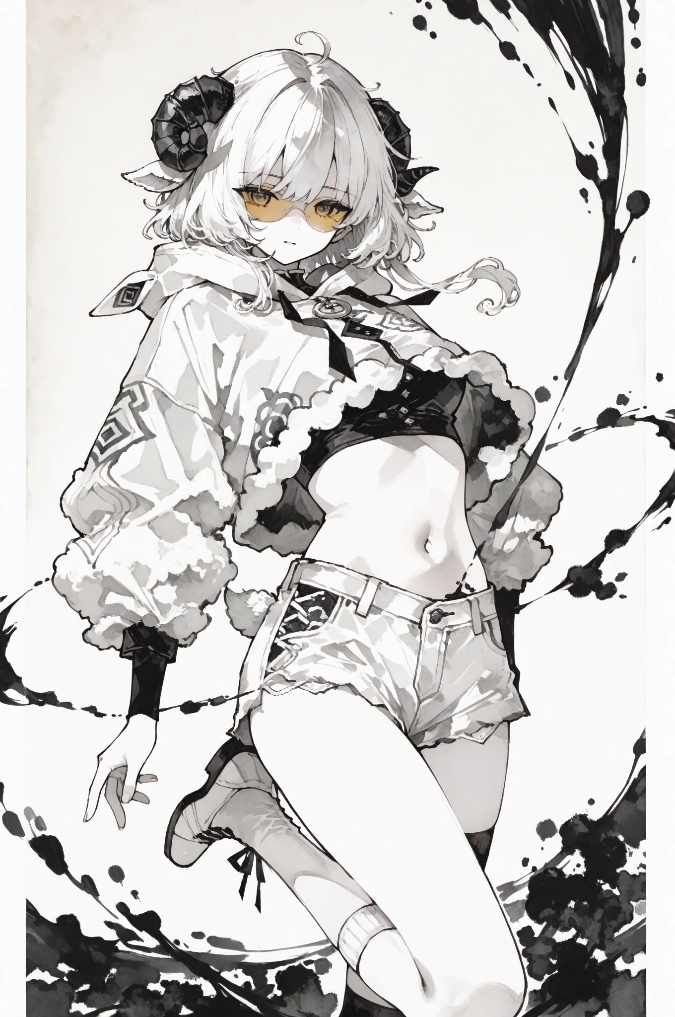 drawing of a woman with a cat ear and a cat tail, full body portrait of a short!, unknown artstyle, Bikini + tattered military gear, (sfv) safe to work, Casual pose, oc commission, clear outfit design, anime sketch, full bodyesbian!