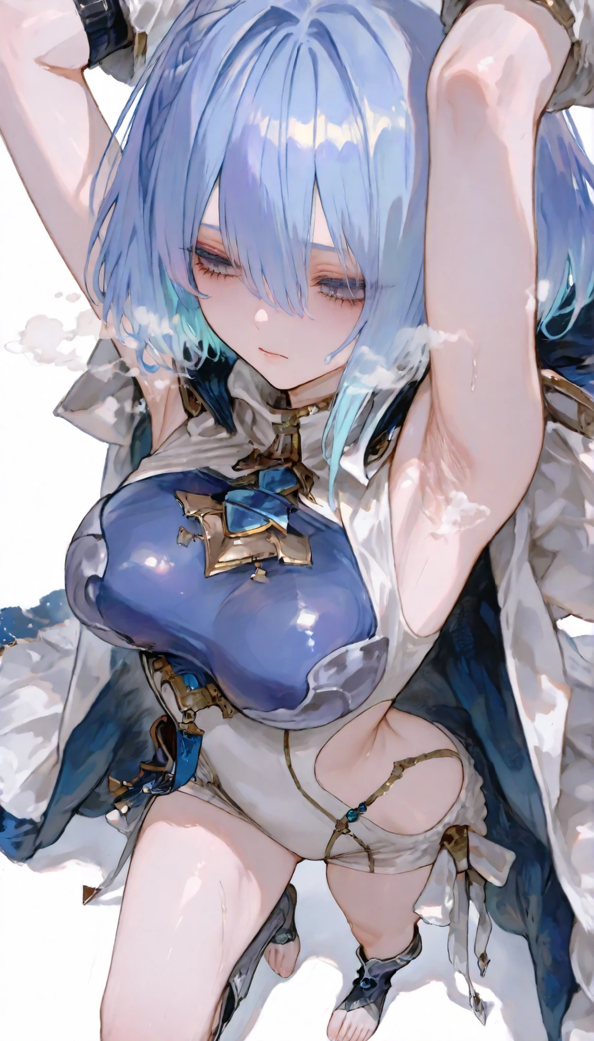 Finina, Water God，one wearing a blue dress，Woman in a black hat holding a sword, Splash art anime , Ayaka original god impact, I will keep this matter, Detailed key animation art, Beautiful celestial mage, Kushatt Krenz Key Art Women&#39;s Clothing, Official Anime Artwork, Main animation art, Highly detailed official artwork,official character art, Elegant anime main visual
