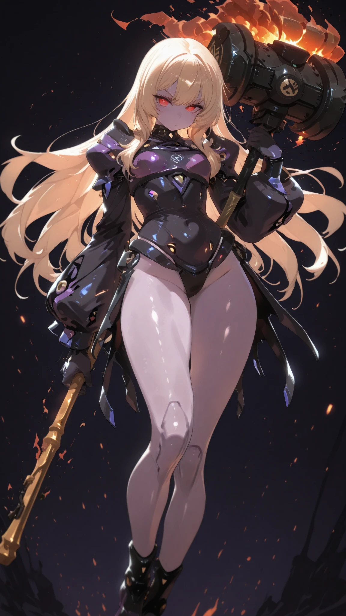 nun, demon girl, walking, , warpriesstes, silver hair, short hair, sacred gauntlets, long ski, cute smile, pure smile, love smile,,veillong skirt, pantyhose, staff holding, armor, gloves, standing, full body,sharpteeth,standing, full body, happy, joyfull