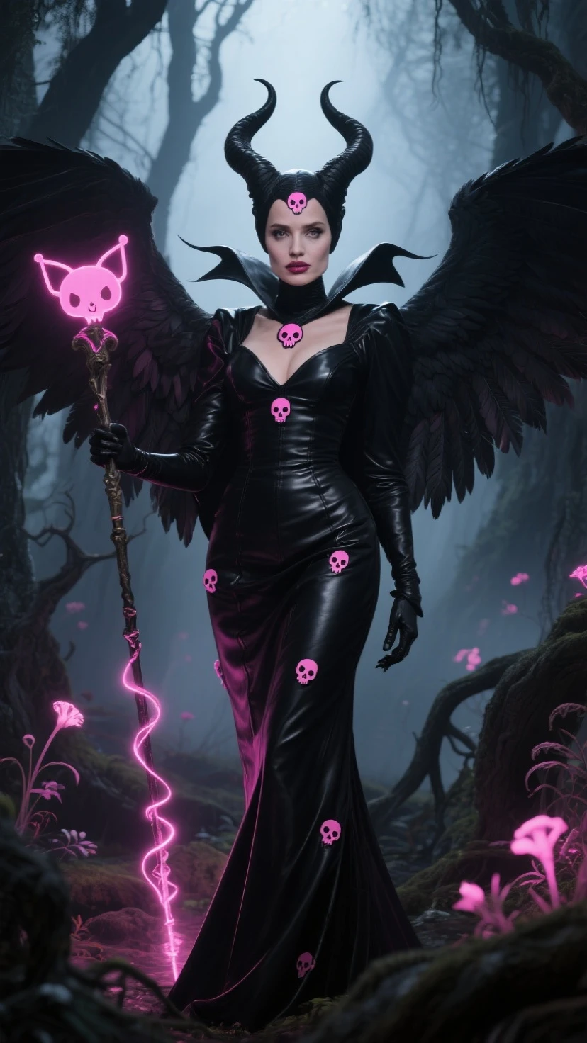 Lacey Chabert : The evil nun, Demon horn on the head, Demon wings in the back , an evil red glow emanating from her, His hands preparing a bright sphere of purple energy, diabolique, insidieux, Context of the Satanic Church