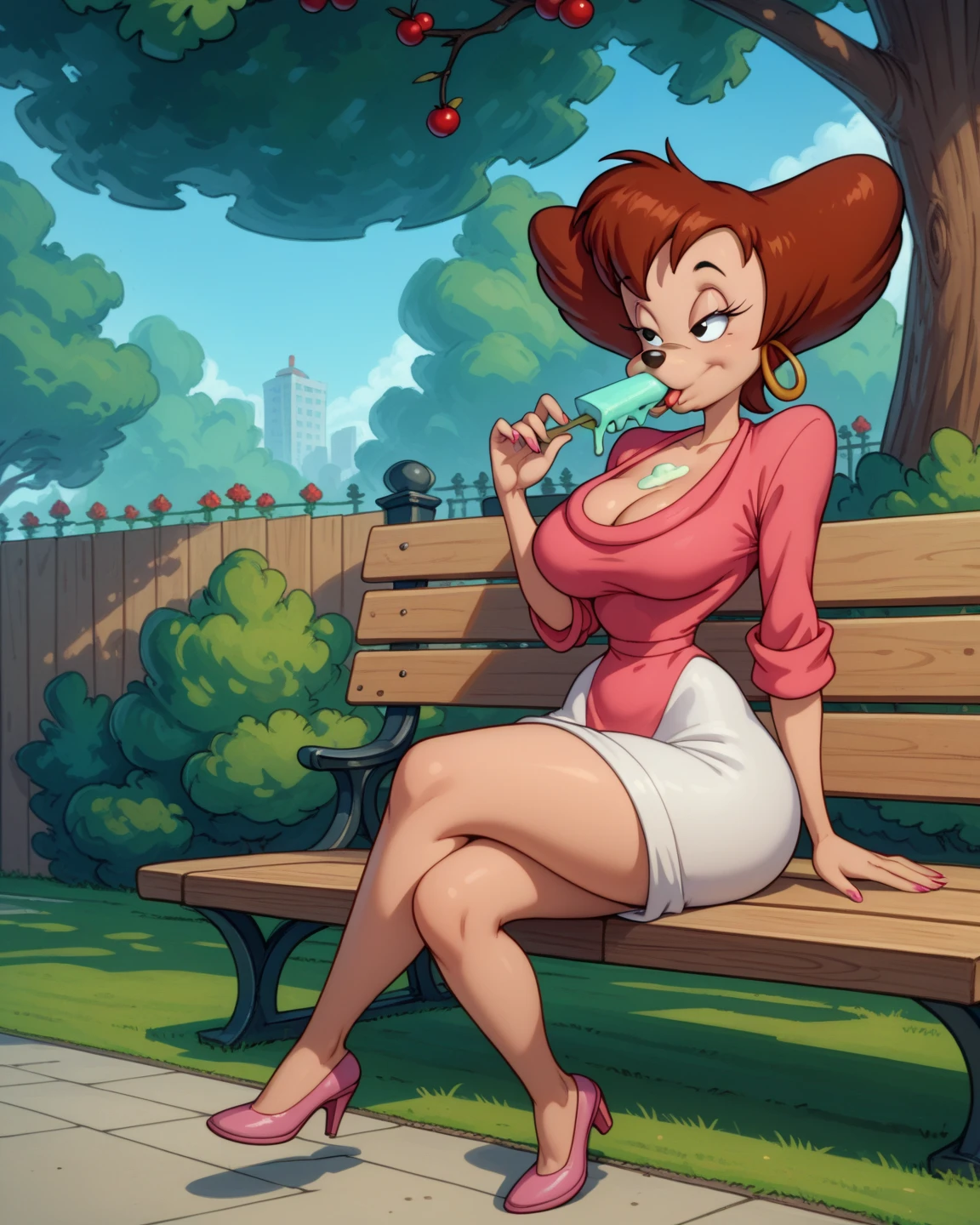 ((High Quality image 10k)) (( perfect autonomy)) Masterpiece, Cherry Jubilee, solo girl, very pale yellow skin, happy, 
Smug grin, cute face, naked, big breasts, Really big Feet, Cherry Jubilee Equestria girls, spreading legs, pussy focus, pubic hair, wet pussy, a whole lot of pussy juice, in the park, Cherry Jubilee, cuerpo completo, high resolusion