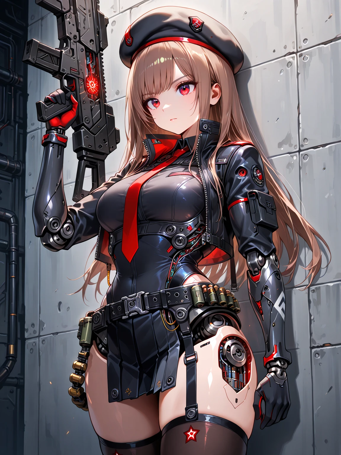(flat color),colorful,(masterpiece:1,2), best quality, masterpiece, highres, original, extremely detailed wallpaper, looking at viewer, (white background), detailed face, (intricate mecha bodystocking), masterpiece, best quality, jiangshi, pale skin, purple eyes, expressionless, mechanical tentacles, mecha, cyberpunk, wearing mechanical armor suit, science fiction, blue, earphones, (LED lights decoration),slime,hat,
[neon palette, neon lights, Wire, Transmission tube, electric, energetic],
chinese clothes, china dress,
[[skull, bones, exo-skeleton]],
cowboy shot, girl focus,headband,bras, <lora:Horn-OG-000006:1>