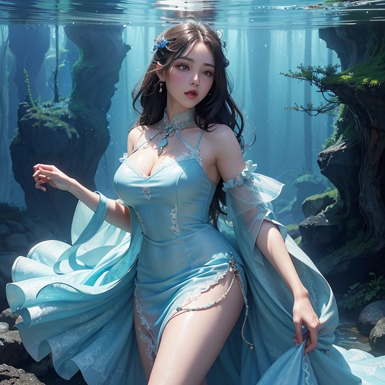 Falten, Best Quality, illumination, mermaids, Sea, Stone tablets, elves, Mussel pearls in hand