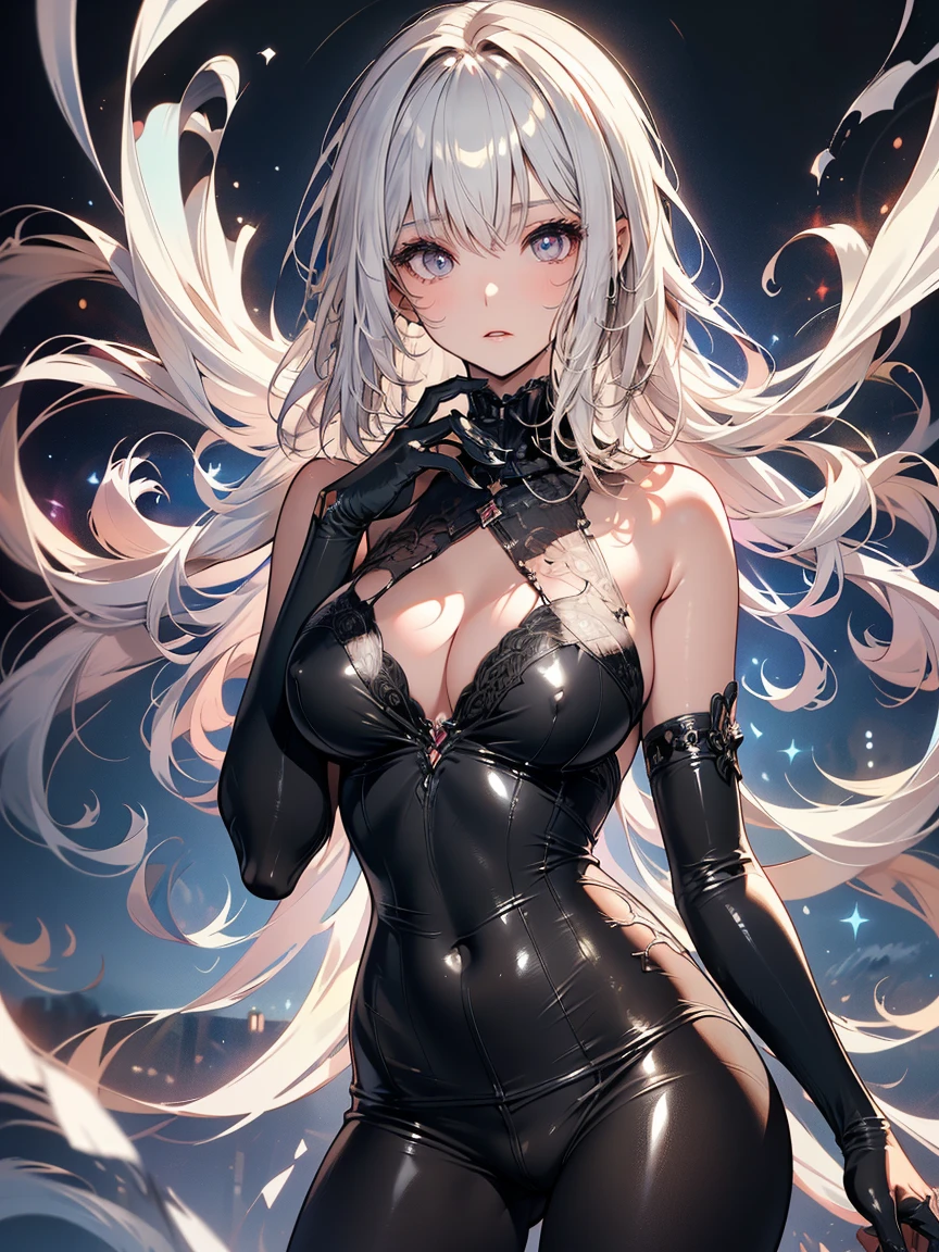 1girl(Mei Mei / Jujutsu Kaisen), beautiful detailed eyes, beautiful detailed lips, extremely detailed eyes and face, long eyelashes, white hair, grey hair, hair over one eye, braided ponytail, long sleeves, breasts, puffy sleeves, juliet sleeves, slim slender body, fit athletic body, toned abs, flawless skin, hourglass figure, long elegant legs, sensual pose, arrogant expression, intense gaze, nsfw, anime style, 8k, high quality, highly detailed, chiaroscuro lighting, dramatic lighting, vibrant colors.